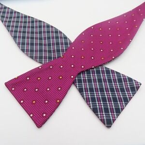 Saddlebred Bow Tie Pink Polka Dot 2.25" Wide Self Tie Silk Polyester Double Side